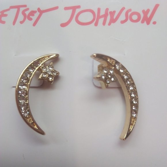 Betsey Johnson New Gold Moon and Star Earrings - Picture 1 of 3